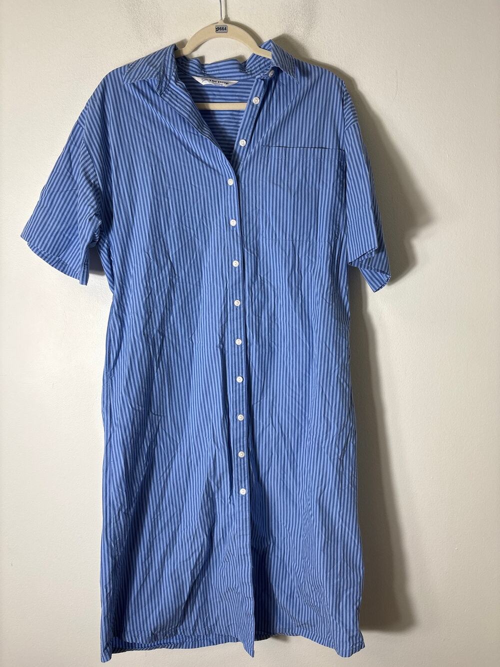 The Drop Blue Vertical Pin Stripe Shirt Dress Sz S